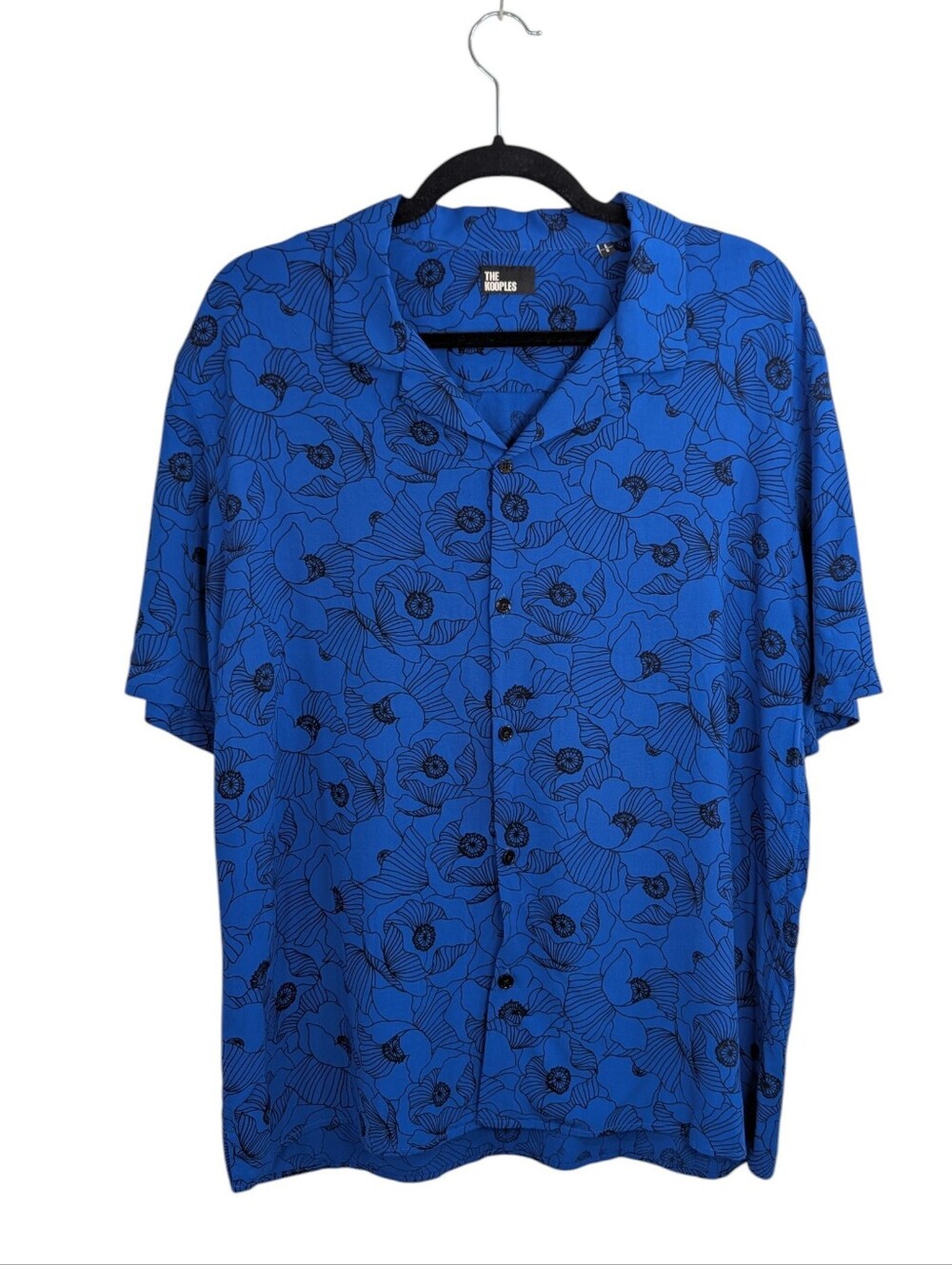The Kooples Men's Sz L Blue Poppy Floral Camp Collar Resort Shirt Viscose